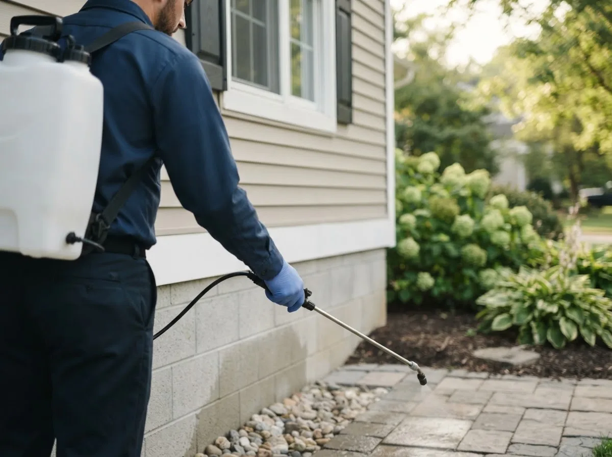 Pest control technician inspecting a home in Brooks, MN